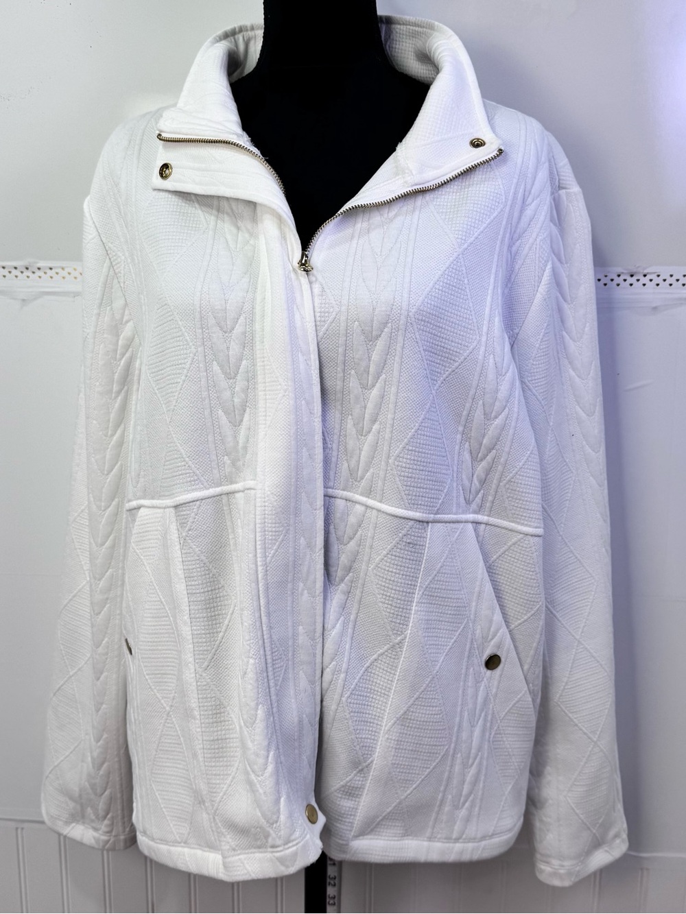 NWT Laurel Grey White Textured Knit Zip Jacket XXL Quiet Luxury Chic